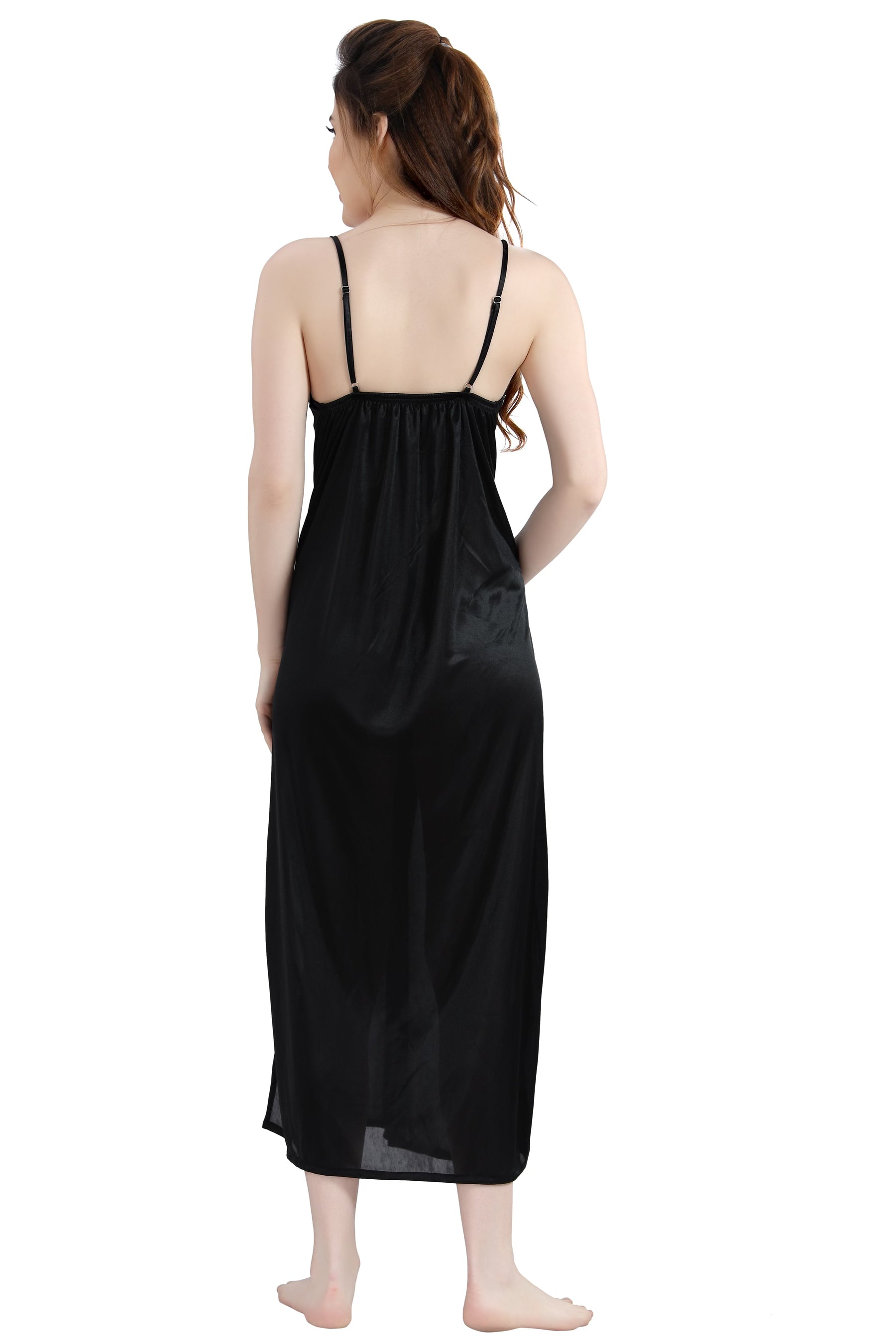 AV2 Women Satin Long Nighty with Lace & Robe Pista - 1307PISTAF