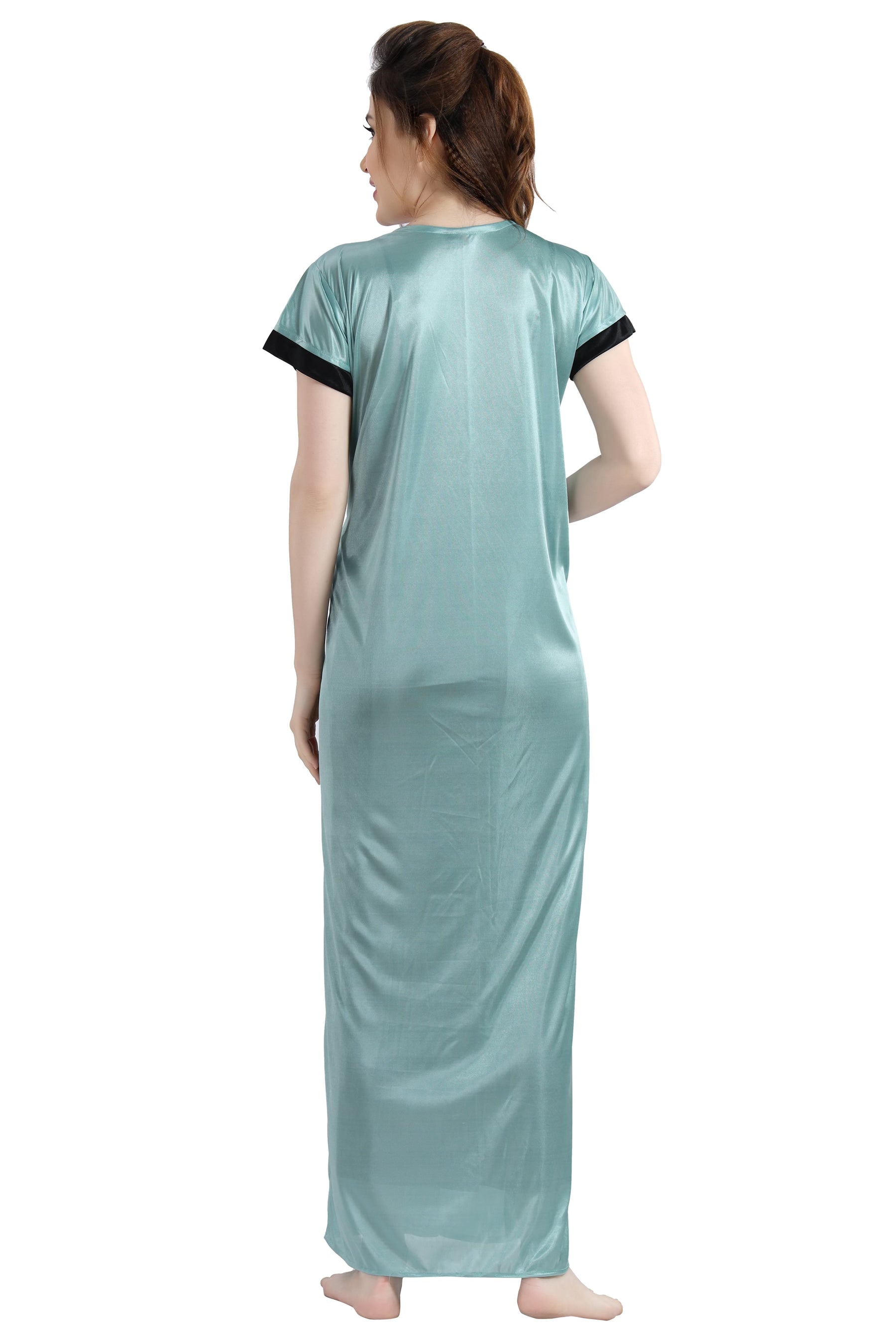 AV2 Women Satin Long Nighty with Lace & Robe Pista - 1307PISTAF