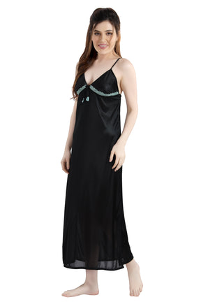 AV2 Women Satin Long Nighty with Lace & Robe Pista - 1307PISTAF