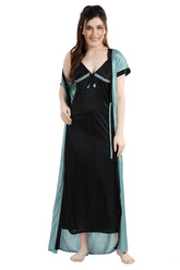 AV2 Women Satin Long Nighty with Lace & Robe Pista - 1307PISTAF