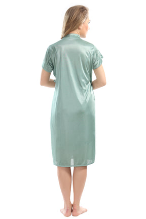 AV2 Women Satin Short Nighty with Lace & Robe - Pista 1381PISTAF