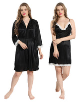 AV2 Women's Satin Solid Knee Length Night Dress - 1382BLACKF