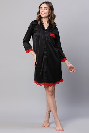 AV2 Women Satin Sleepshirt Night dress Black - 1560BLACK