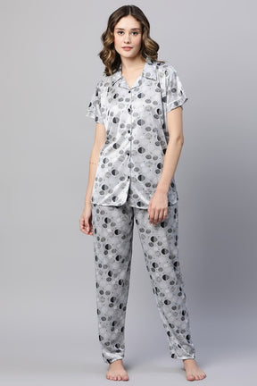 AV2 Women Cotton Printed Top & Pyjama Nightsuit set Grey - 2298B