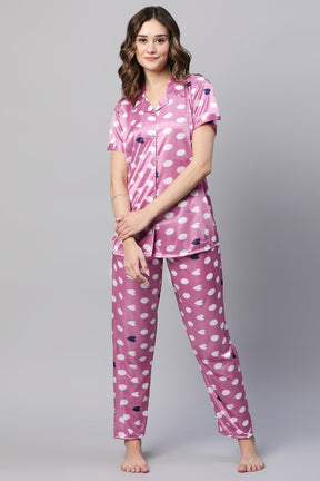 AV2 Women Satin Short Sleeve Top And Pyjama Nightsuit Set Pink - 2297B