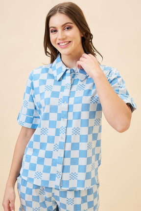 AV2 Women Cotton Printed Short Sleeve Top & Shorts Nightsuit Set - Blue 2108A