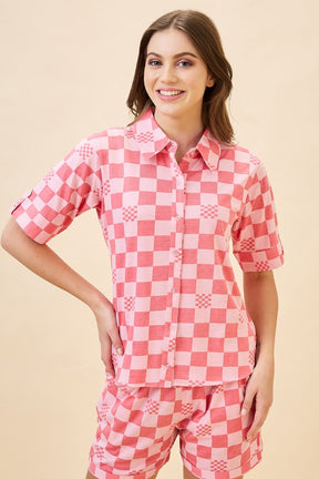 AV2 Women Cotton Printed Short Sleeve Top & Shorts Nightsuit Set - Pink 2108B