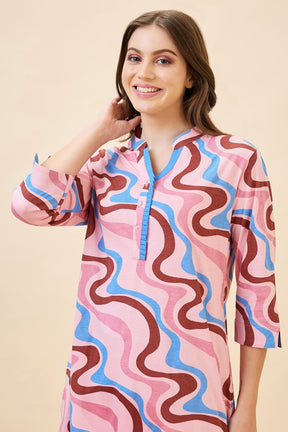 AV2 Women Cotton Printed Long Length Night Suit Set | Pajama Set | Night Dress for Women - Pink 2121B