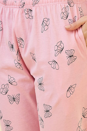 AV2 Women's Cotton Printed Round Neck Short Sleeve Nightsuit Set | Pajama Set | Casual Night Dress for Women - Pink 2128A