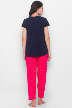 AV2 Women Cotton Printed Maternity & Feeding Top & Pyjama Set - Navy 2239C