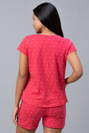 AV2 Women Cotton Printed Maternity & Feeding Top & Shorts Set - Pink 2309A