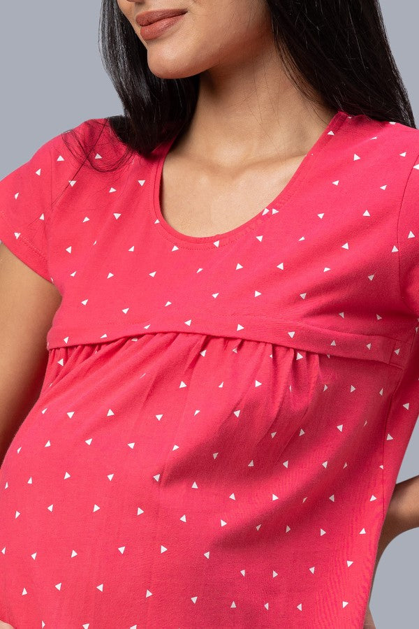 AV2 Women Cotton Printed Maternity & Feeding Top & Shorts Set - Pink 2309A