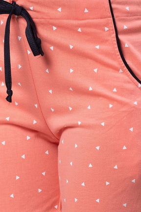 AV2 Women Cotton Printed Maternity & Feeding Top & Shorts Set - Peach 2309B