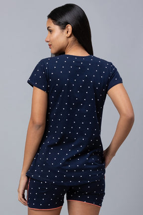 AV2 Women Cotton Printed Maternity & Feeding Top & Shorts Set - Navy 2309C