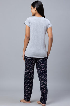 AV2 Women Cotton Printed Feeding Top & Pyjama Set - Grey 2310A