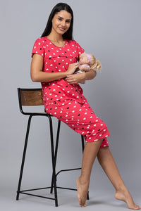 AV2 Women Cotton Printed Feeding Top & Capri Set - Pink 2313B