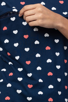 AV2 Women Cotton Printed Feeding Top & Capri Set - Navy 2313C