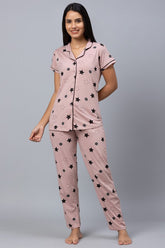 AV2 Women Cotton Short Sleeve Top And Pyjama Nightsuit Set - Mauve 2317A