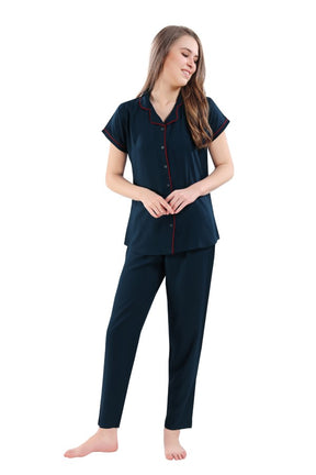 AV2 Women Rayon Short Sleeve Top And Pyjama Nightsuit Set Teal - 2328E