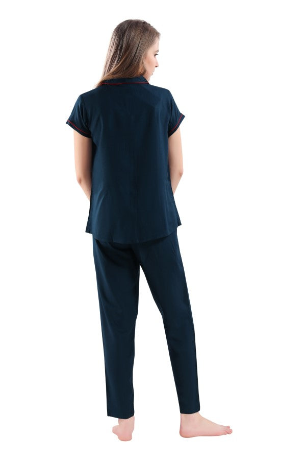 AV2 Women Rayon Short Sleeve Top And Pyjama Nightsuit Set Teal - 2328E