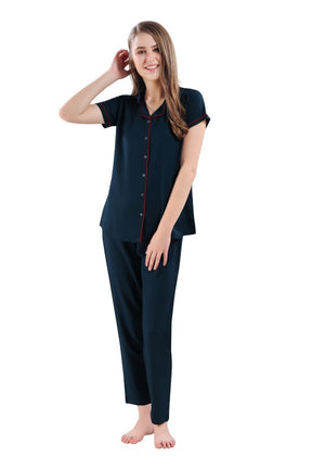 AV2 Women Rayon Short Sleeve Top And Pyjama Nightsuit Set Teal - 2328E