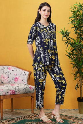 AV2 Women Rayon Printed Co-ords Navy Blue - 2399C