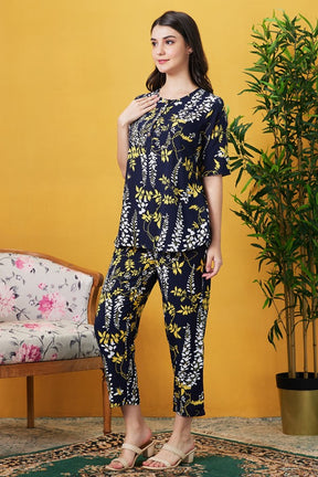 AV2 Women Rayon Printed Co-ords Navy Blue - 2399C