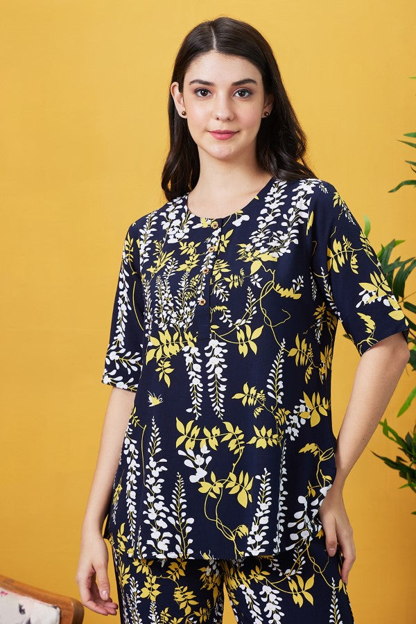 AV2 Women Rayon Printed Co-ords Navy Blue - 2399C