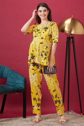 AV2 Women Rayon Printed Maternity Co-ords Yellow - 2401B