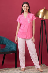 AV2 Women Rayon Notched Collar Pajama Nightsuit Set Pink - 2410B