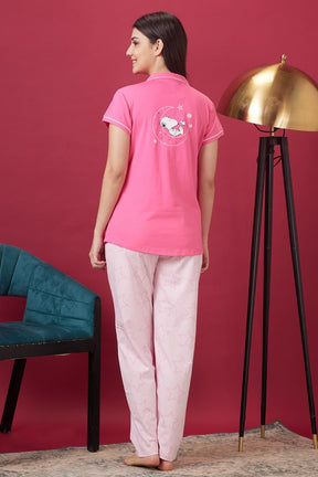 AV2 Women Rayon Notched Collar Pajama Nightsuit Set Pink - 2410B