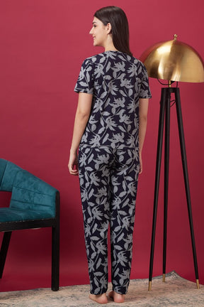 AV2 Women Hosiery Printed Top & Pajama Nightsuit Set Navy Blue - 2423A