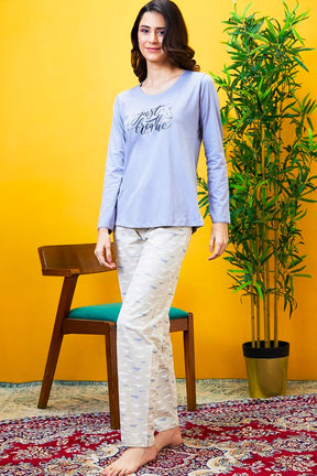AV2 Women Cotton Printed Top & Pyjama Nightsuit set Beige - 2444B