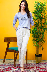 AV2 Women Cotton Printed Top & Pyjama Nightsuit set Beige - 2444B