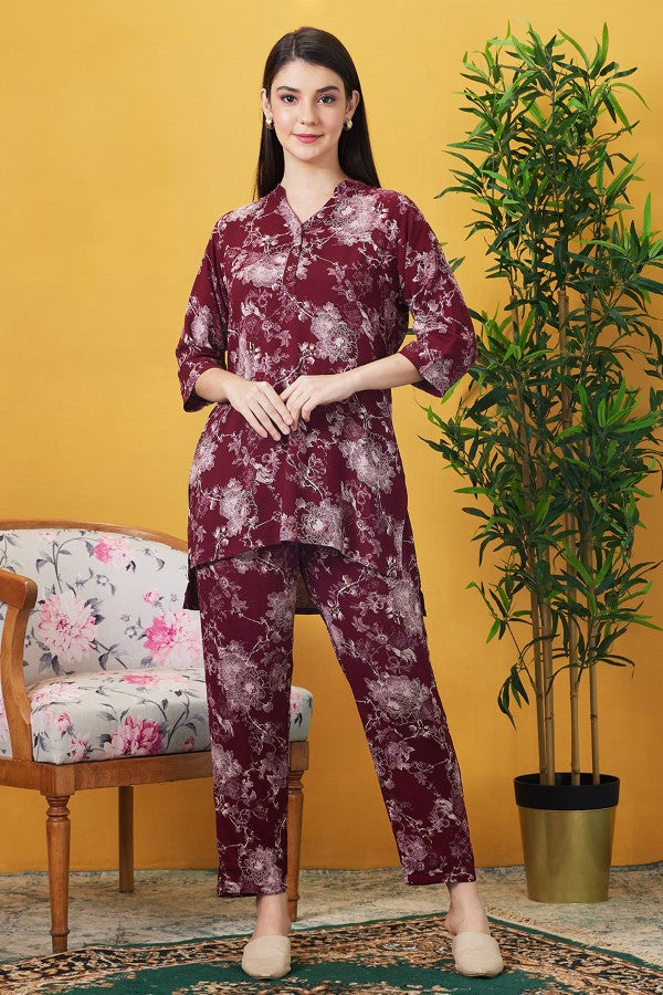 AV2 Women Rayon Printed Co-ords Maroon - 2445B