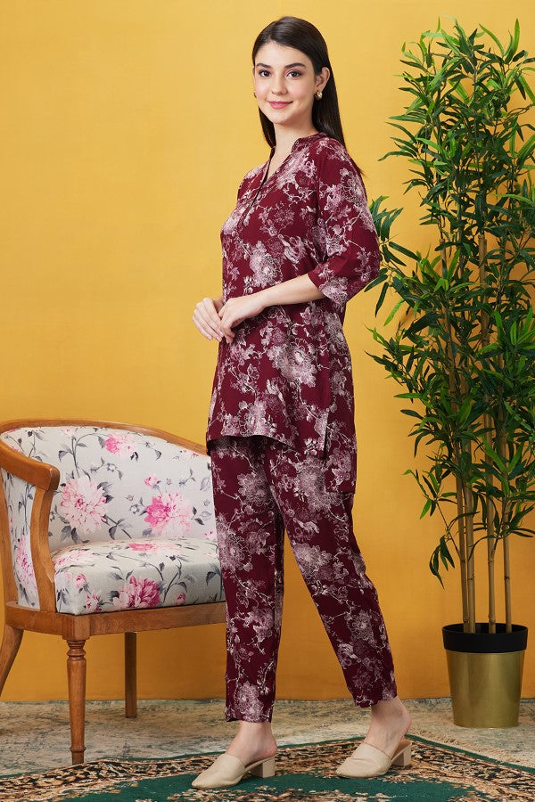 AV2 Women Rayon Printed Co-ords Maroon - 2445B