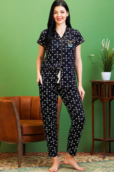 AV2 Women Cotton Top & Pyjama Nightsuit Set Black - 2501A