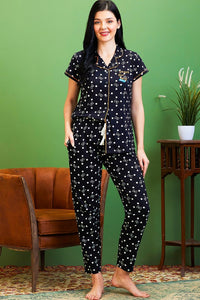AV2 Women Cotton Top & Pyjama Nightsuit Set Black - 2501A