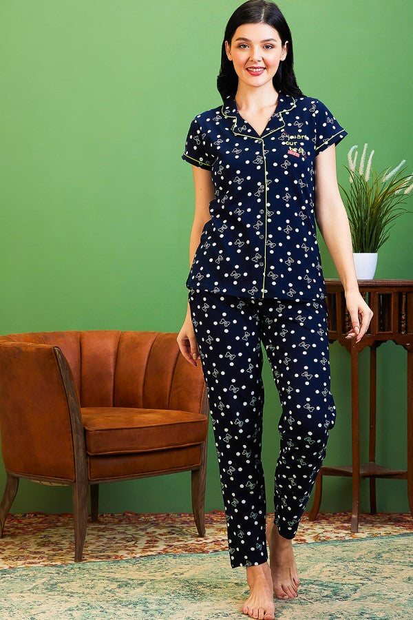 AV2 Women Cotton Top & Pyjama Nightsuit Set Navy - 2501B