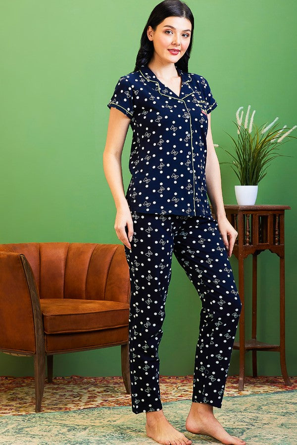 AV2 Women Cotton Top & Pyjama Nightsuit Set Navy - 2501B