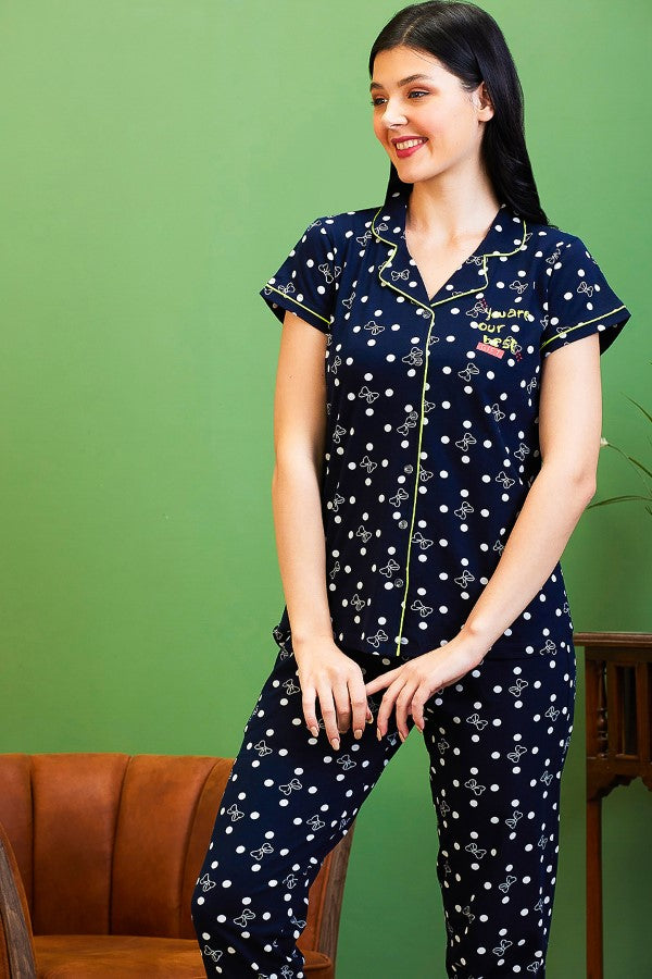 AV2 Women Cotton Top & Pyjama Nightsuit Set Navy - 2501B