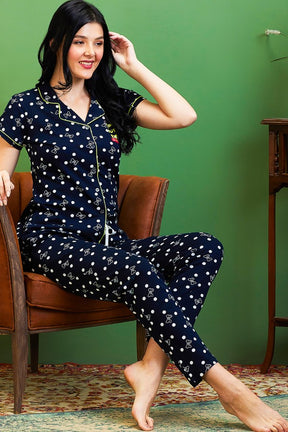 AV2 Women Cotton Top & Pyjama Nightsuit Set Navy - 2501B