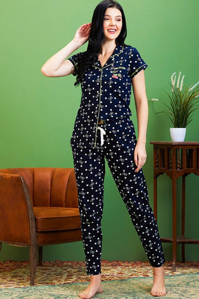 AV2 Women Cotton Top & Pyjama Nightsuit Set Navy - 2501B