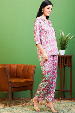 AV2 Women Satin Printed Tunic Top & Bottom Co-ord set Pink - 2511A