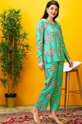 AV2 Women Rayon Printed Tunic Top & Bottom Co-ord set Green - 2517A