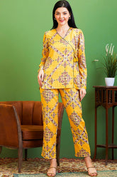 AV2 Women Rayon Printed Tunic Top & Bottom Co-ord set Yellow - 2517B