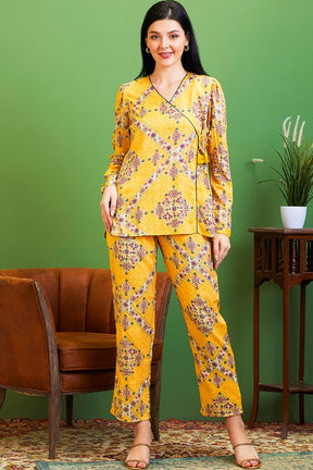 AV2 Women Rayon Printed Tunic Top & Bottom Co-ord set Yellow - 2517B