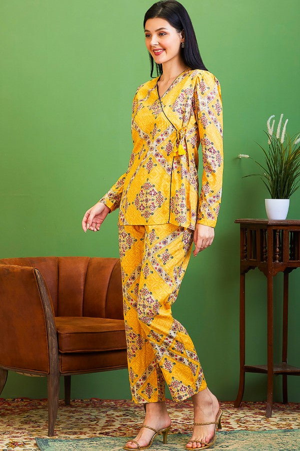 AV2 Women Rayon Printed Tunic Top & Bottom Co-ord set Yellow - 2517B