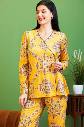 AV2 Women Rayon Printed Tunic Top & Bottom Co-ord set Yellow - 2517B