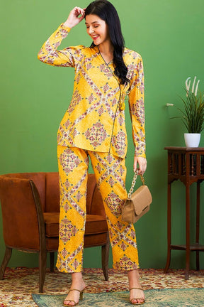 AV2 Women Rayon Printed Tunic Top & Bottom Co-ord set Yellow - 2517B